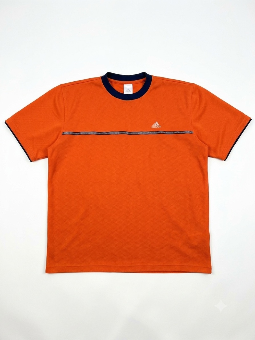Adidas T-Shirt Mens Large Orange Navy Athletic Performance Short Sleeve Training